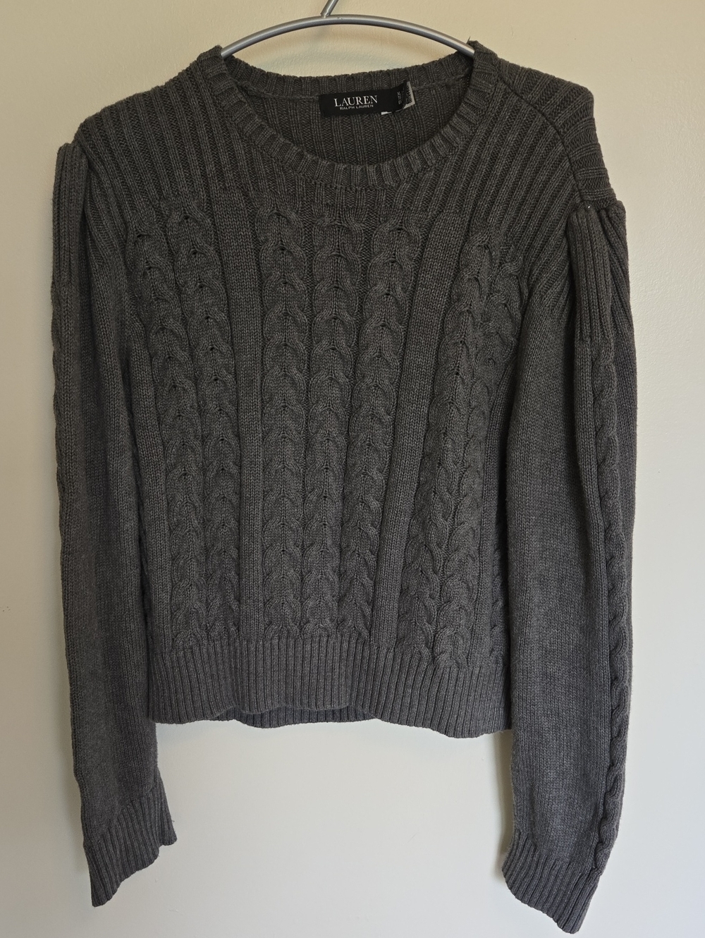 Lauren Ralph Lauren Gray Cable Knit Crewneck Sweater XL Cotton Classic Preppy